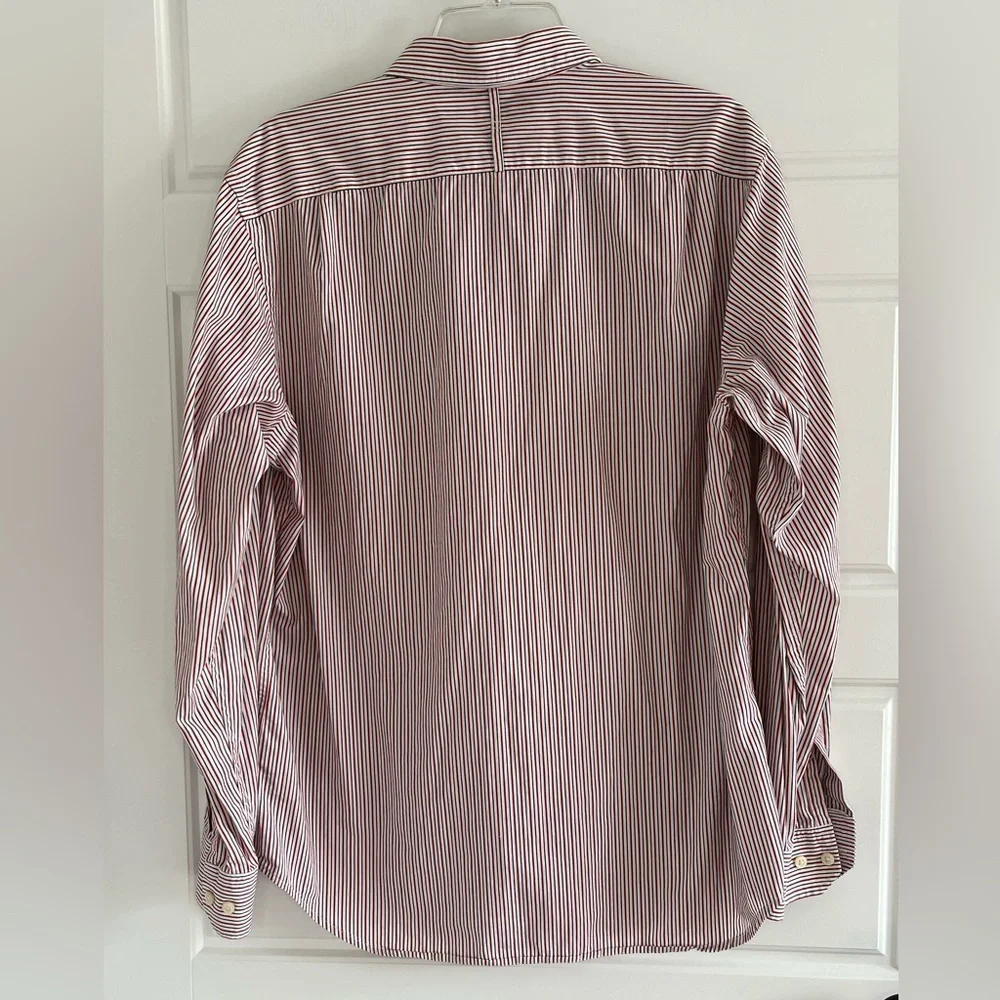 Banana Republic Soft Wash Button Up Shirt Red White Blue Pinstripe Cotton Mens L